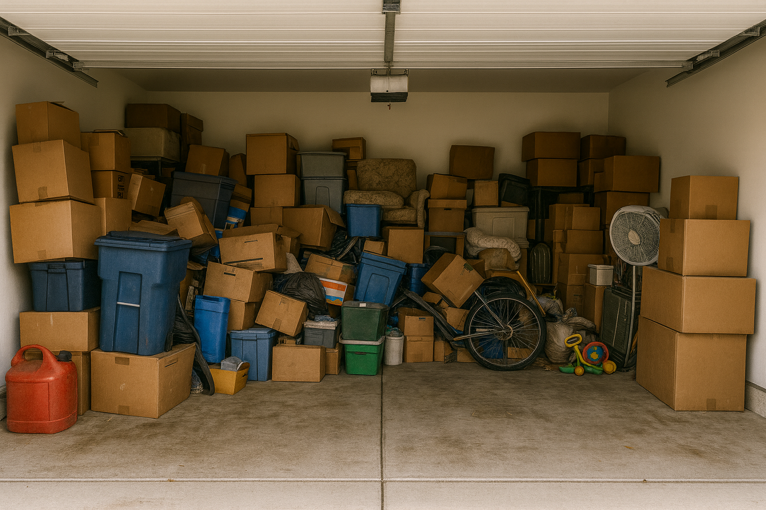 Cluttered garage before GarageGone cleanout service